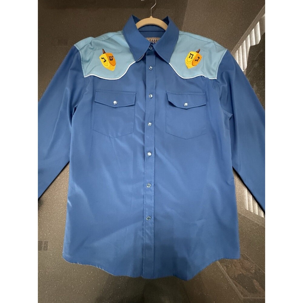 RSVLTS Happy Hanukkah Dreidel Long Sleeve Roper Shirt Large KUNUFLEX Western L
